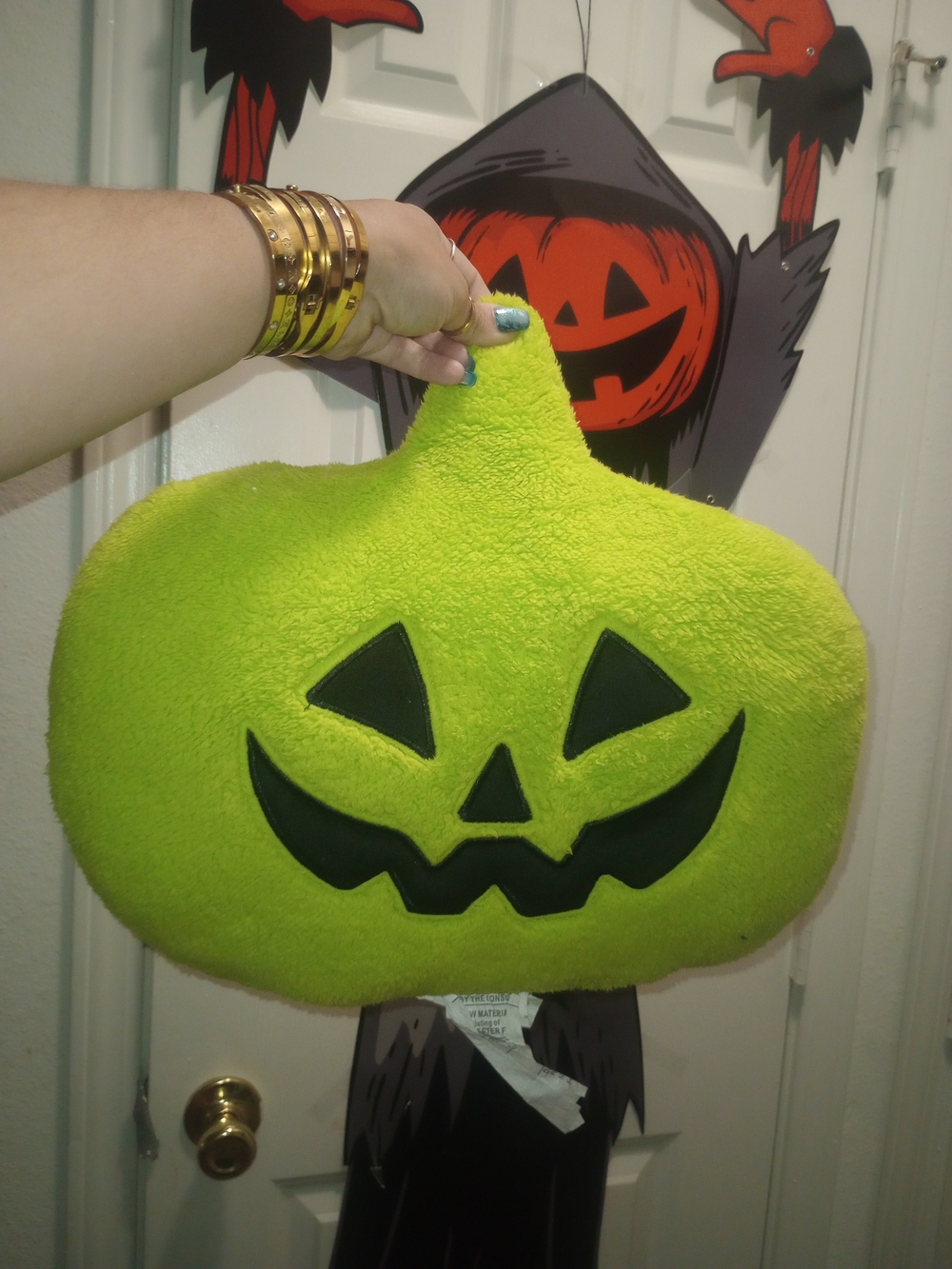 Vibrant Green Pumpkin Plush Throw Pillow